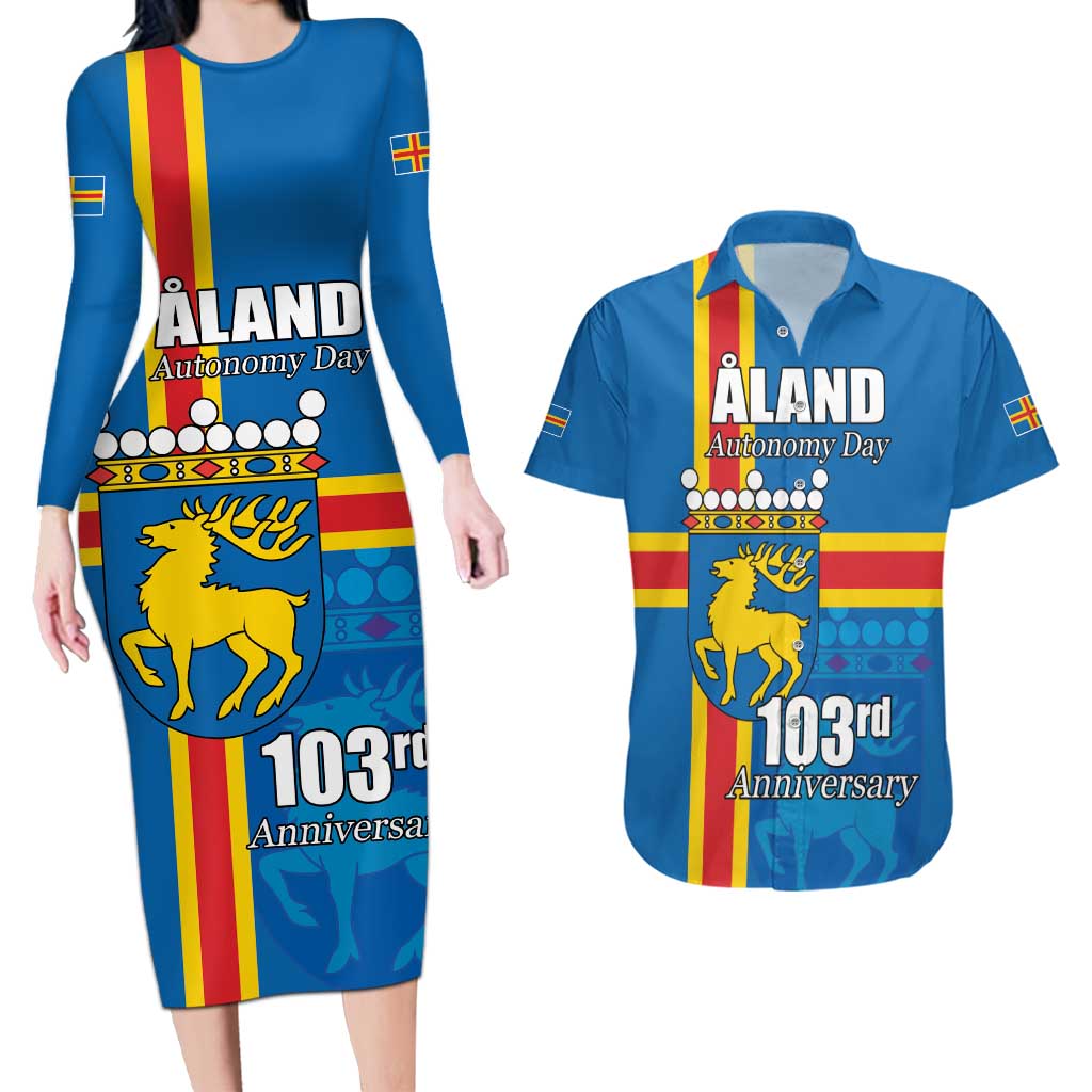 Aland's Autonomy Day Couples Matching Long Sleeve Bodycon Dress and Hawaiian Shirt 103rd Anniversary