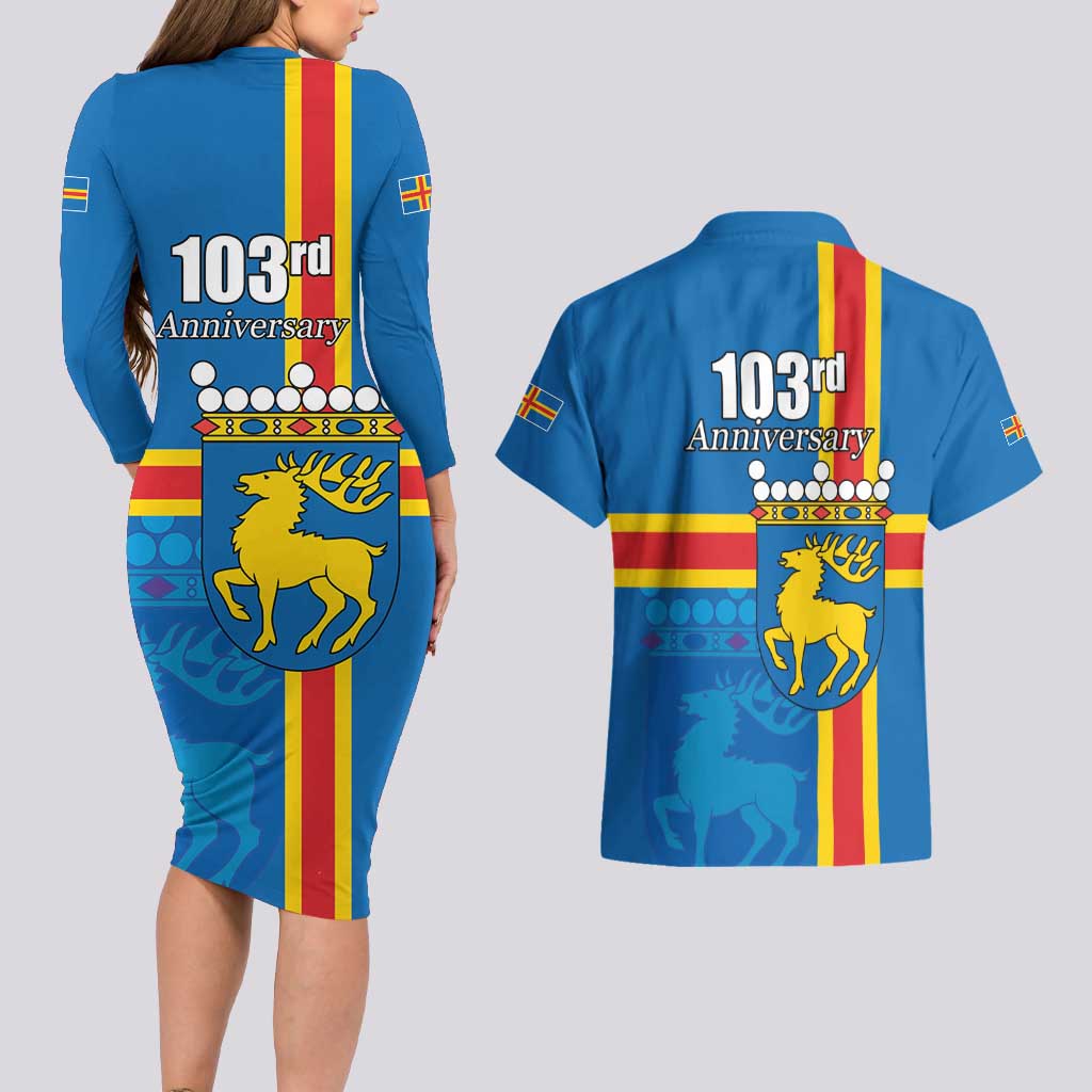 Aland's Autonomy Day Couples Matching Long Sleeve Bodycon Dress and Hawaiian Shirt 103rd Anniversary