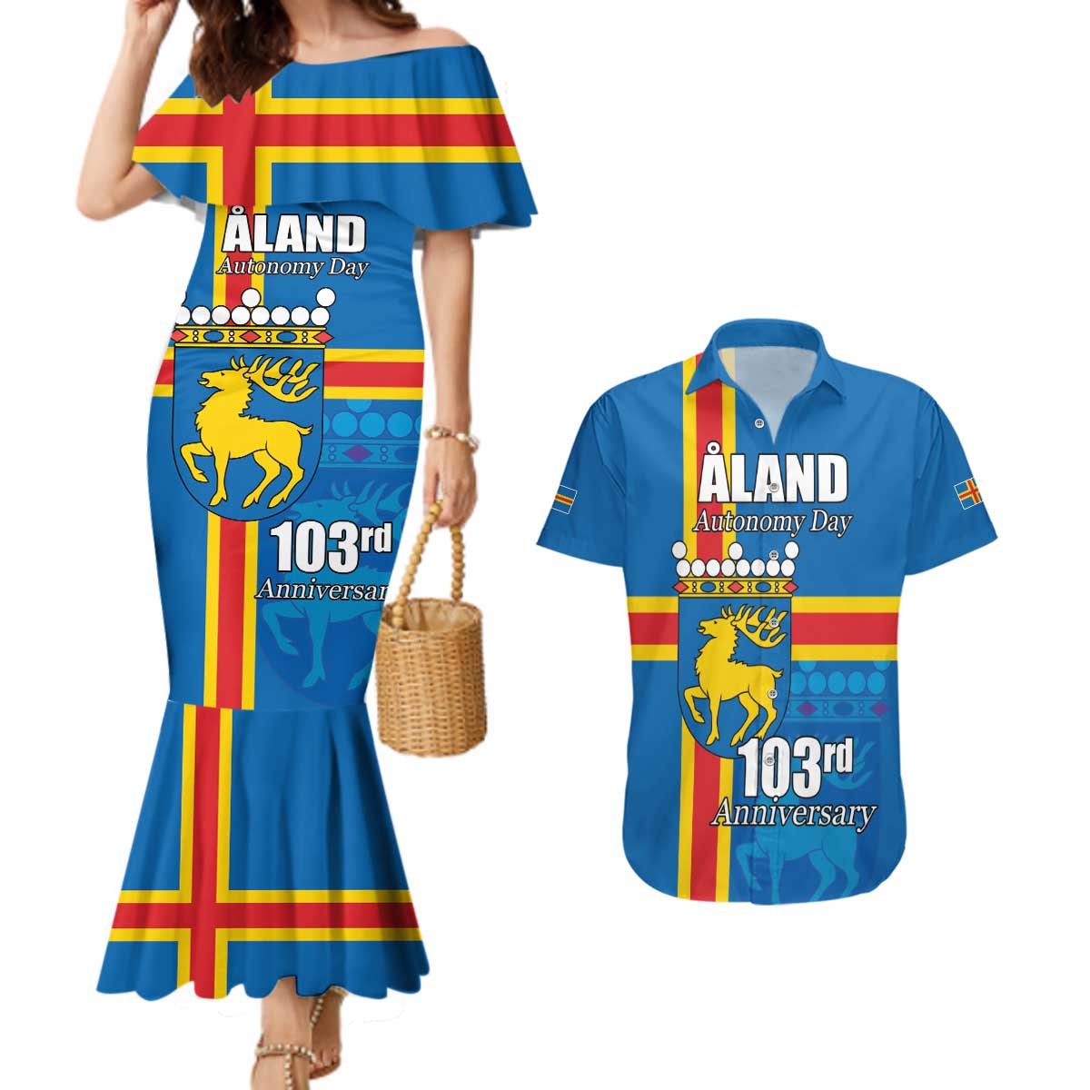 Aland's Autonomy Day Couples Matching Mermaid Dress and Hawaiian Shirt 103rd Anniversary