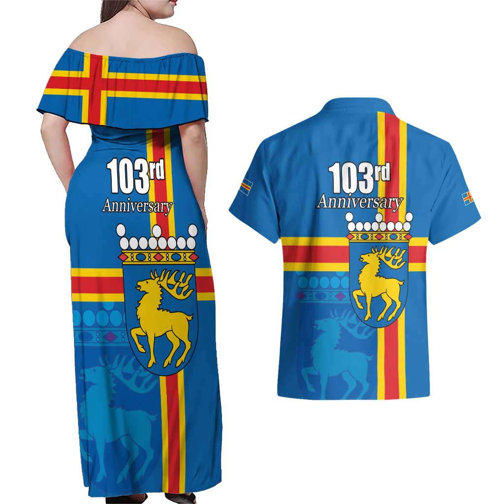 Aland's Autonomy Day Couples Matching Off Shoulder Maxi Dress and Hawaiian Shirt 103rd Anniversary