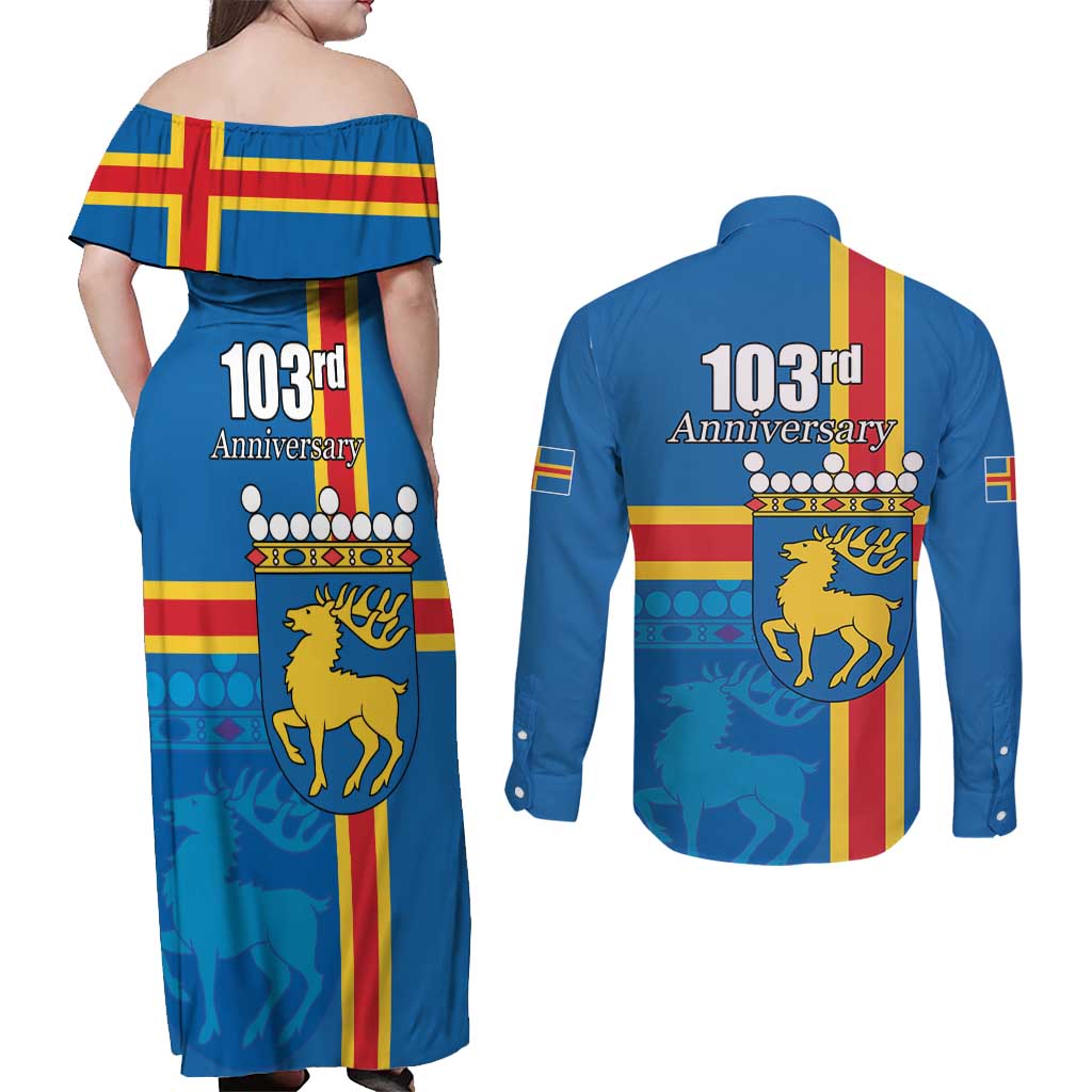 Aland's Autonomy Day Couples Matching Off Shoulder Maxi Dress and Long Sleeve Button Shirt 103rd Anniversary