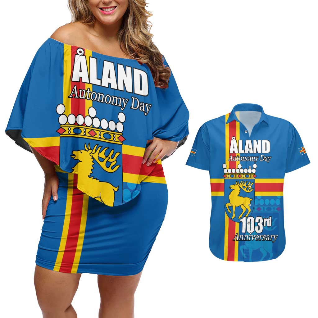 Aland's Autonomy Day Couples Matching Off Shoulder Short Dress and Hawaiian Shirt 103rd Anniversary