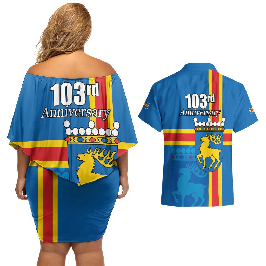 Aland's Autonomy Day Couples Matching Off Shoulder Short Dress and Hawaiian Shirt 103rd Anniversary