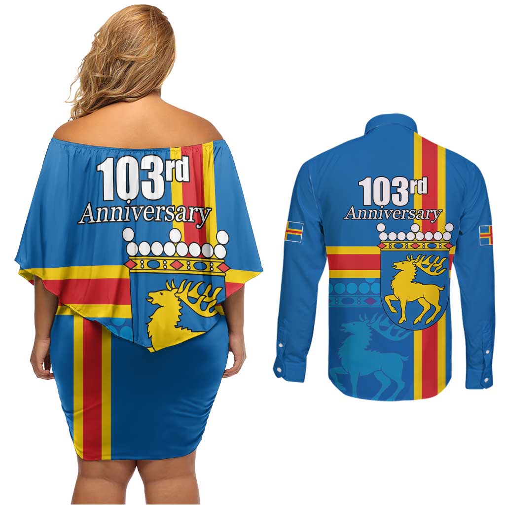 Aland's Autonomy Day Couples Matching Off Shoulder Short Dress and Long Sleeve Button Shirt 103rd Anniversary
