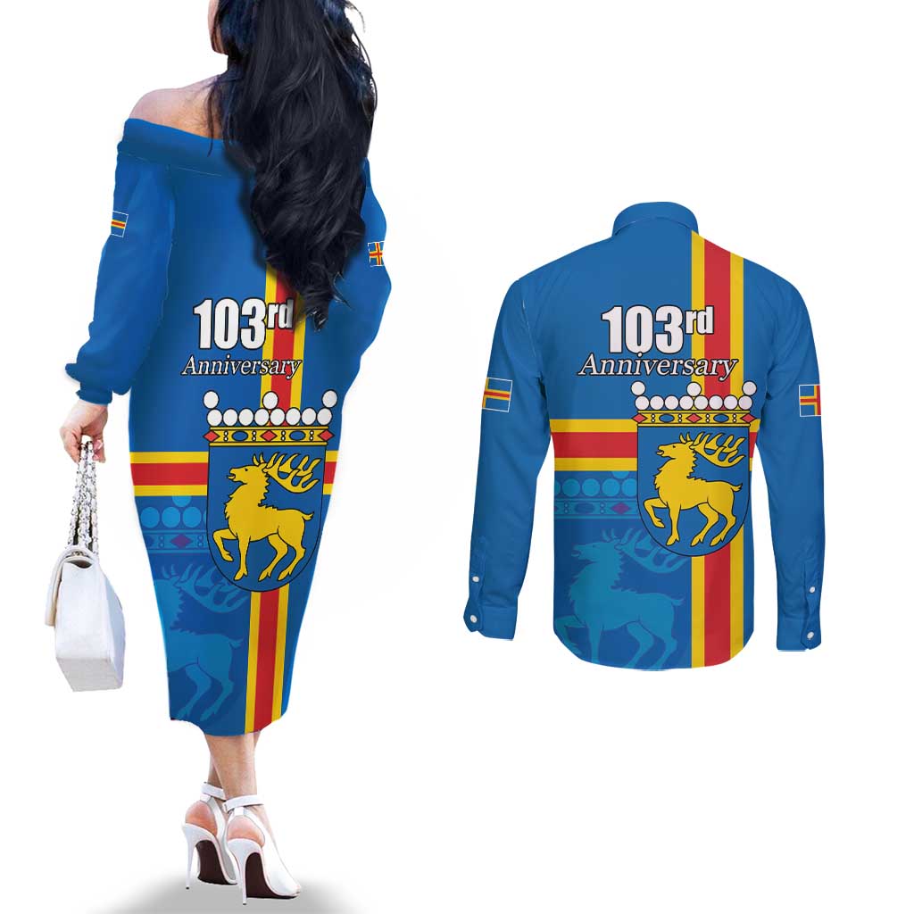 Aland's Autonomy Day Couples Matching Off The Shoulder Long Sleeve Dress and Long Sleeve Button Shirt 103rd Anniversary