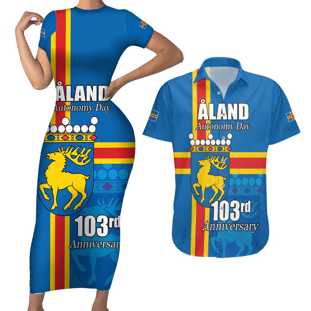 Aland's Autonomy Day Couples Matching Short Sleeve Bodycon Dress and Hawaiian Shirt 103rd Anniversary