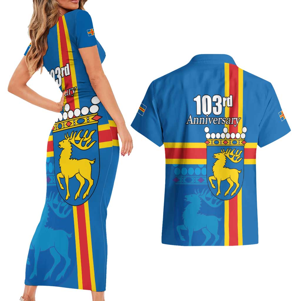 Aland's Autonomy Day Couples Matching Short Sleeve Bodycon Dress and Hawaiian Shirt 103rd Anniversary