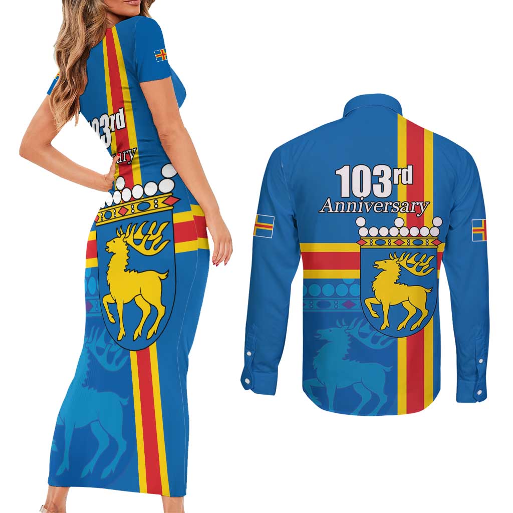 Aland's Autonomy Day Couples Matching Short Sleeve Bodycon Dress and Long Sleeve Button Shirt 103rd Anniversary
