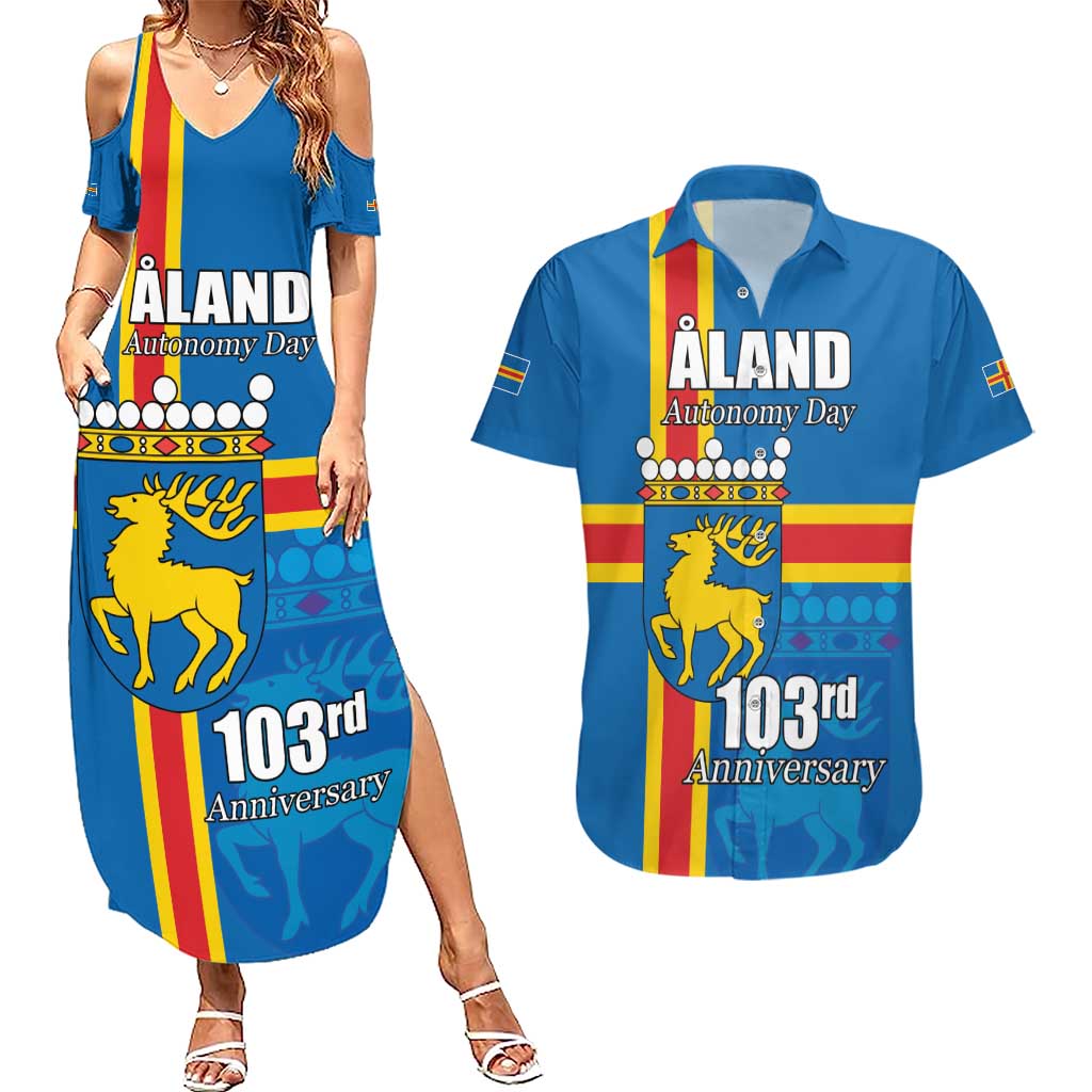 Aland's Autonomy Day Couples Matching Summer Maxi Dress and Hawaiian Shirt 103rd Anniversary