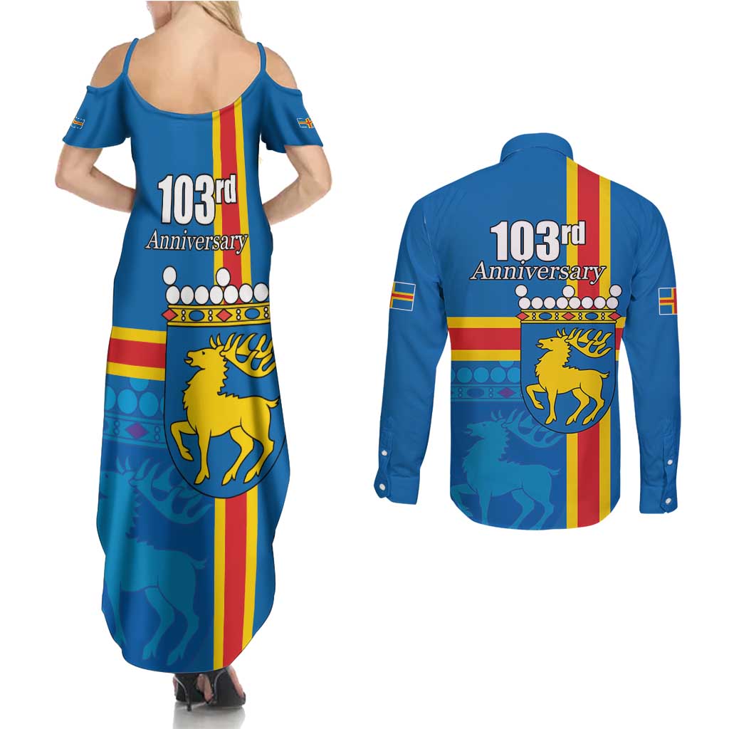 Aland's Autonomy Day Couples Matching Summer Maxi Dress and Long Sleeve Button Shirt 103rd Anniversary
