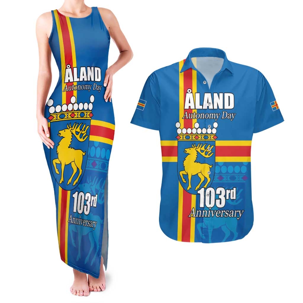 Aland's Autonomy Day Couples Matching Tank Maxi Dress and Hawaiian Shirt 103rd Anniversary