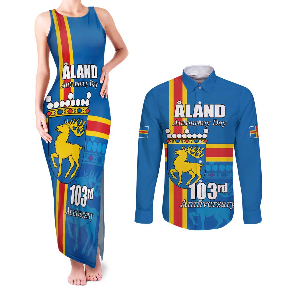 Aland's Autonomy Day Couples Matching Tank Maxi Dress and Long Sleeve Button Shirt 103rd Anniversary