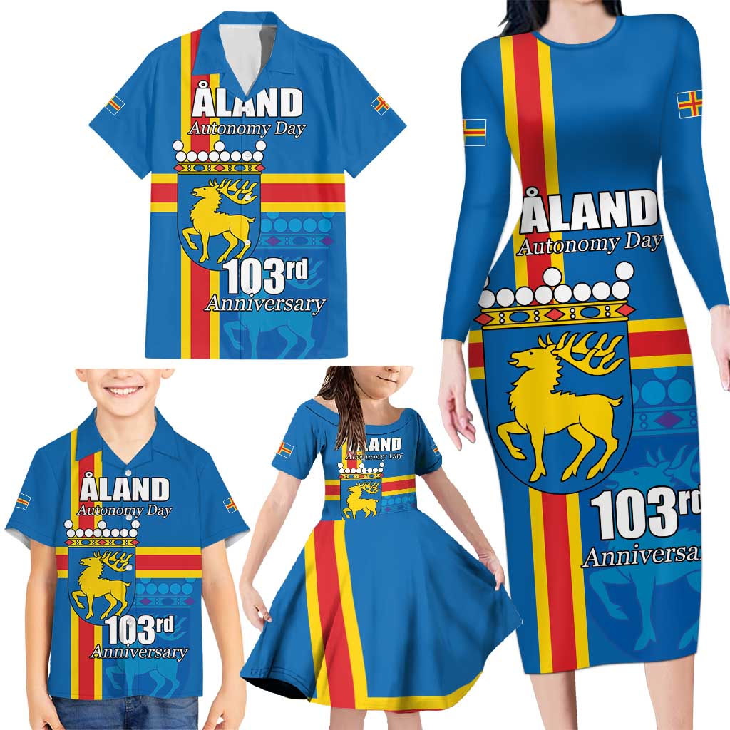 Aland's Autonomy Day Family Matching Long Sleeve Bodycon Dress and Hawaiian Shirt 103rd Anniversary