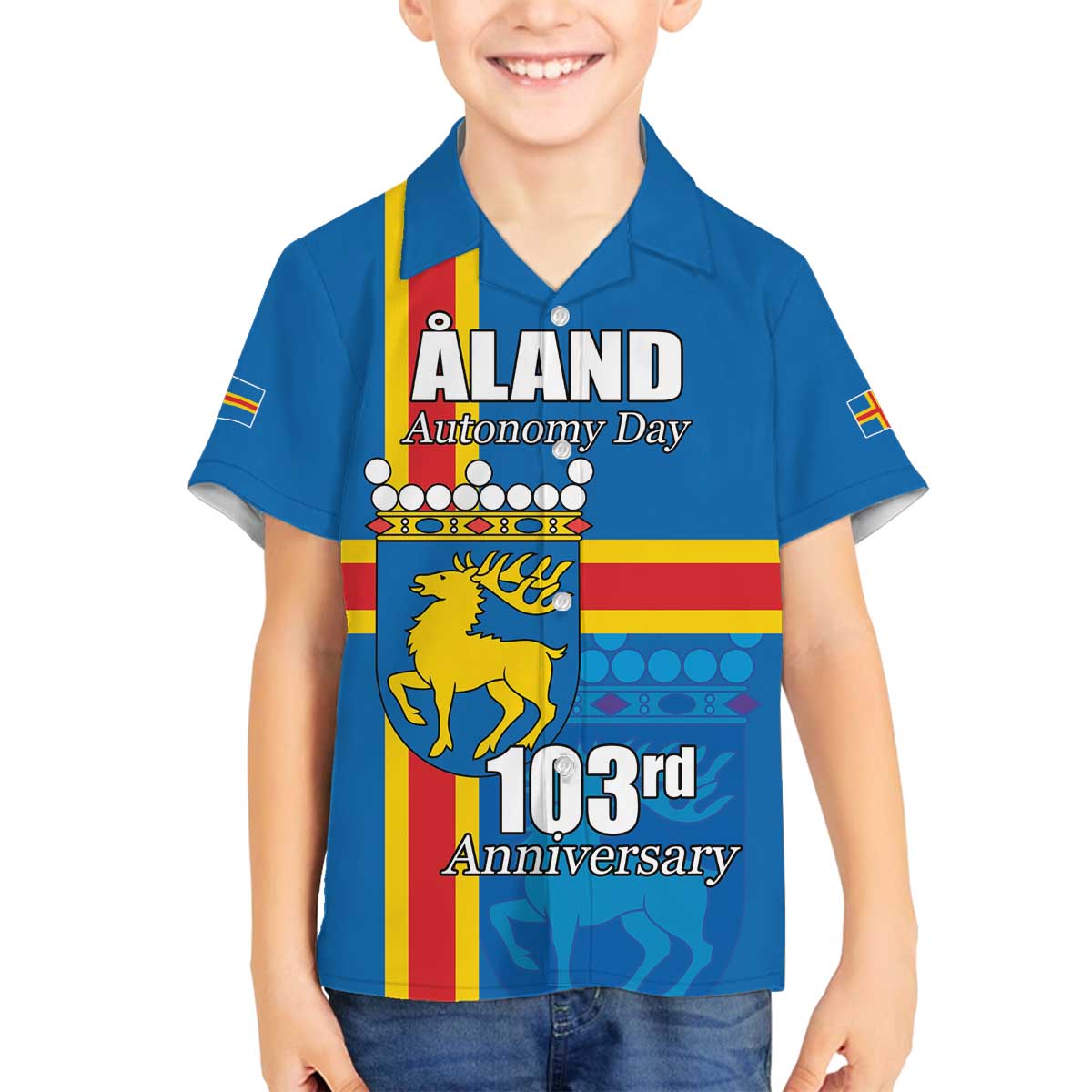Aland's Autonomy Day Family Matching Off The Shoulder Long Sleeve Dress and Hawaiian Shirt 103rd Anniversary