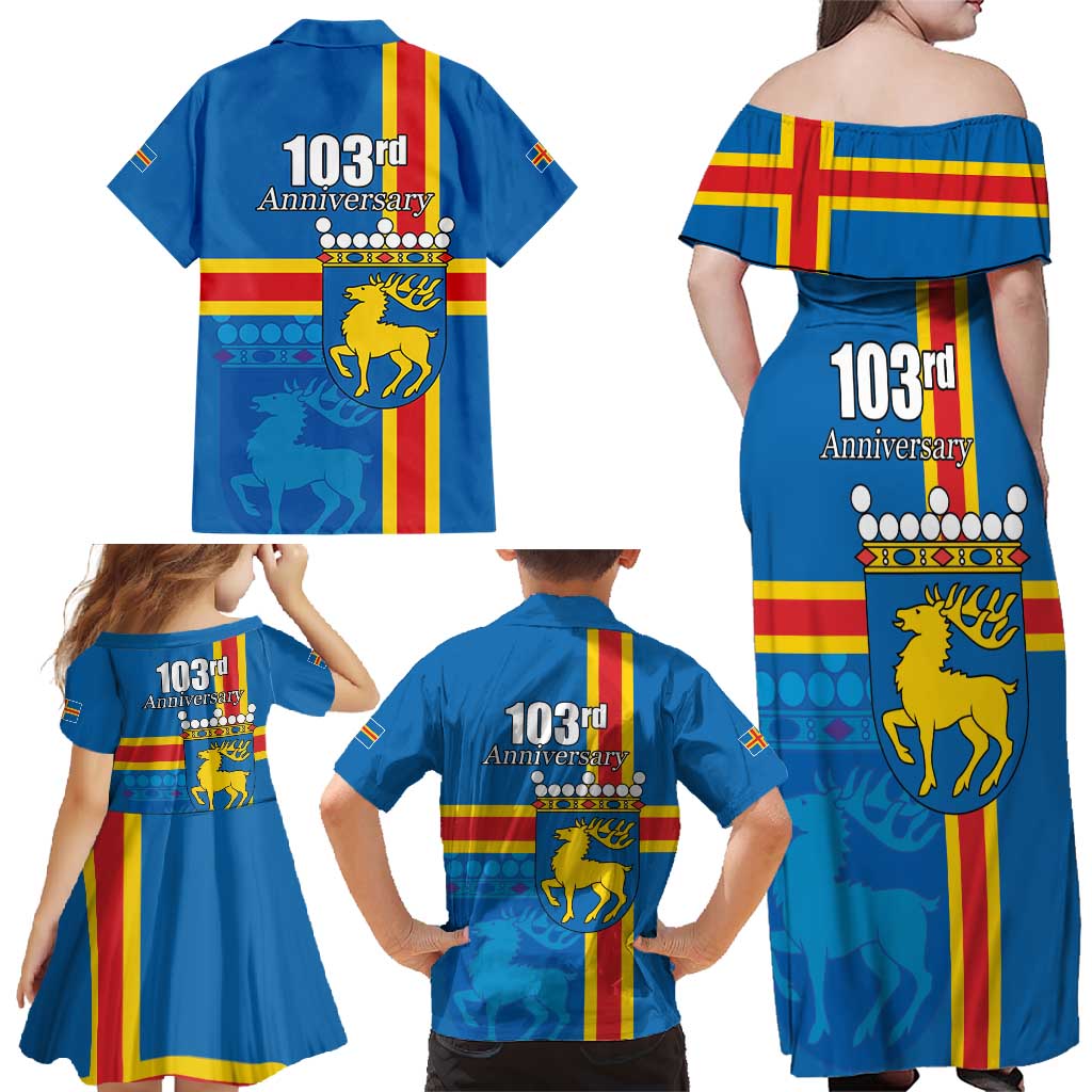 Aland's Autonomy Day Family Matching Off Shoulder Maxi Dress and Hawaiian Shirt 103rd Anniversary