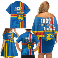 Aland's Autonomy Day Family Matching Off Shoulder Short Dress and Hawaiian Shirt 103rd Anniversary