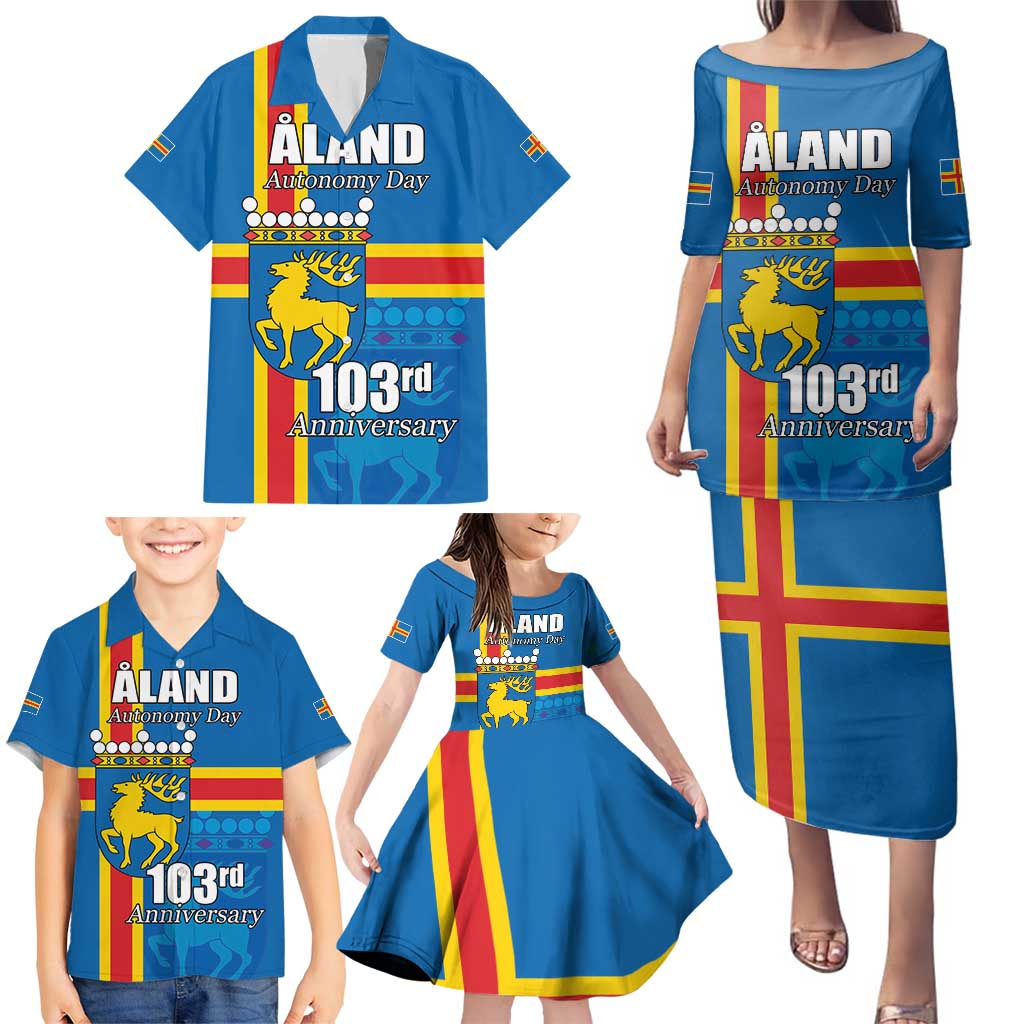 Aland's Autonomy Day Family Matching Puletasi and Hawaiian Shirt 103rd Anniversary