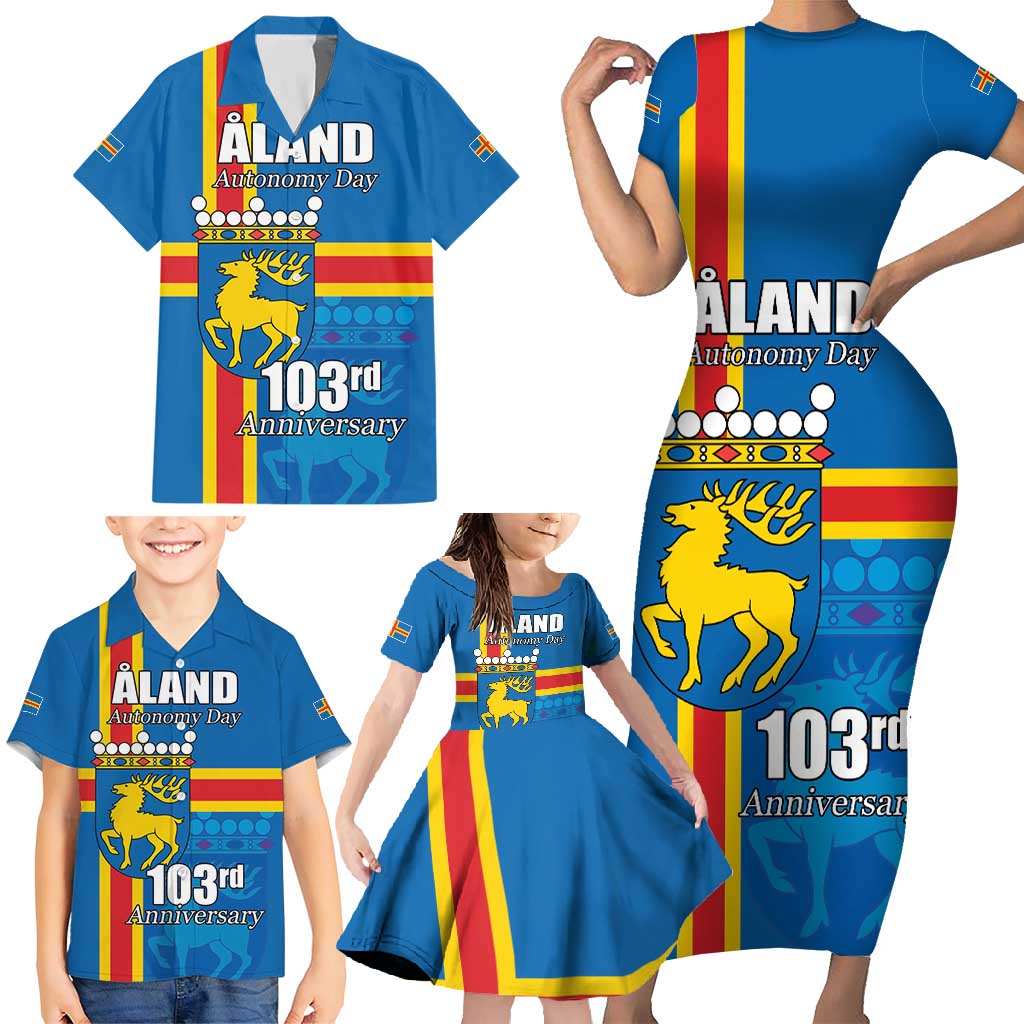 Aland's Autonomy Day Family Matching Short Sleeve Bodycon Dress and Hawaiian Shirt 103rd Anniversary