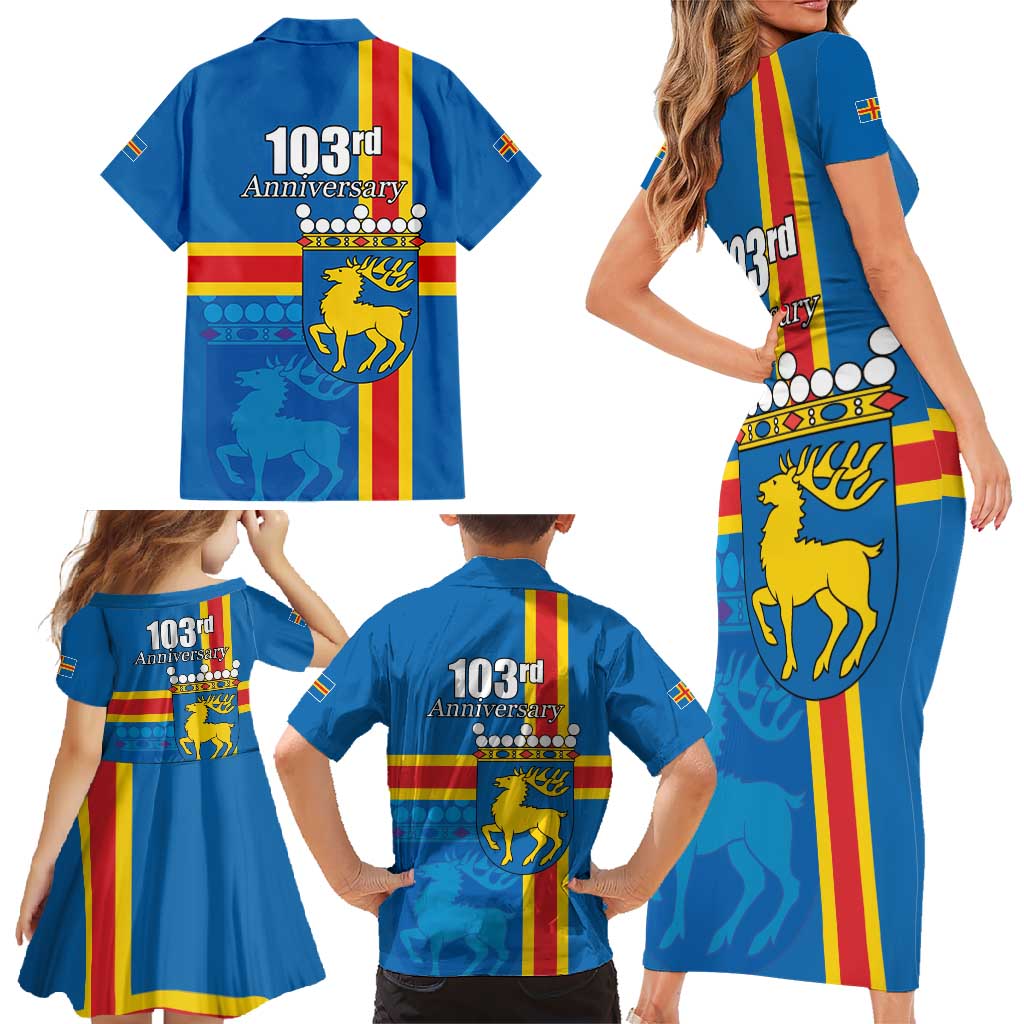 Aland's Autonomy Day Family Matching Short Sleeve Bodycon Dress and Hawaiian Shirt 103rd Anniversary