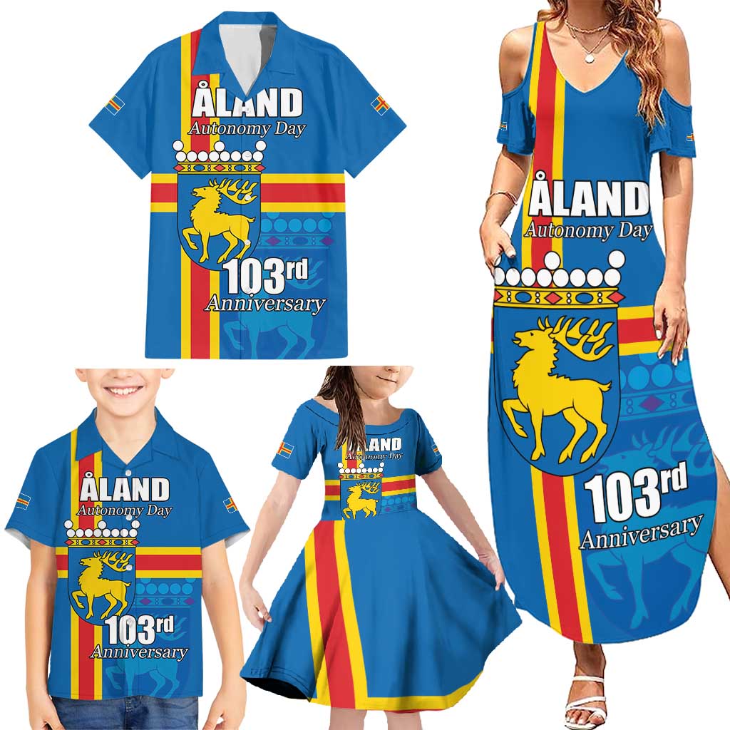 Aland's Autonomy Day Family Matching Summer Maxi Dress and Hawaiian Shirt 103rd Anniversary