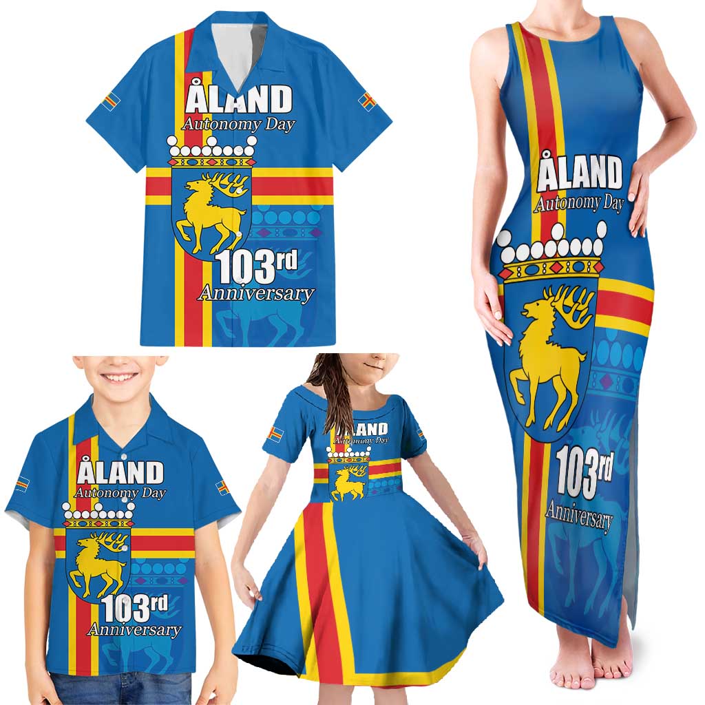 Aland's Autonomy Day Family Matching Tank Maxi Dress and Hawaiian Shirt 103rd Anniversary