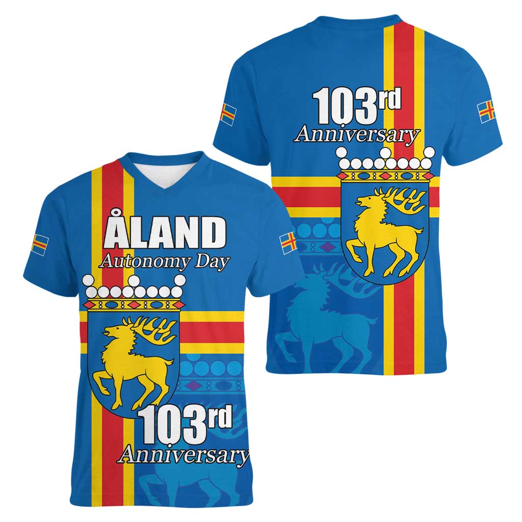 Aland's Autonomy Day Women V-Neck T-Shirt 103rd Anniversary