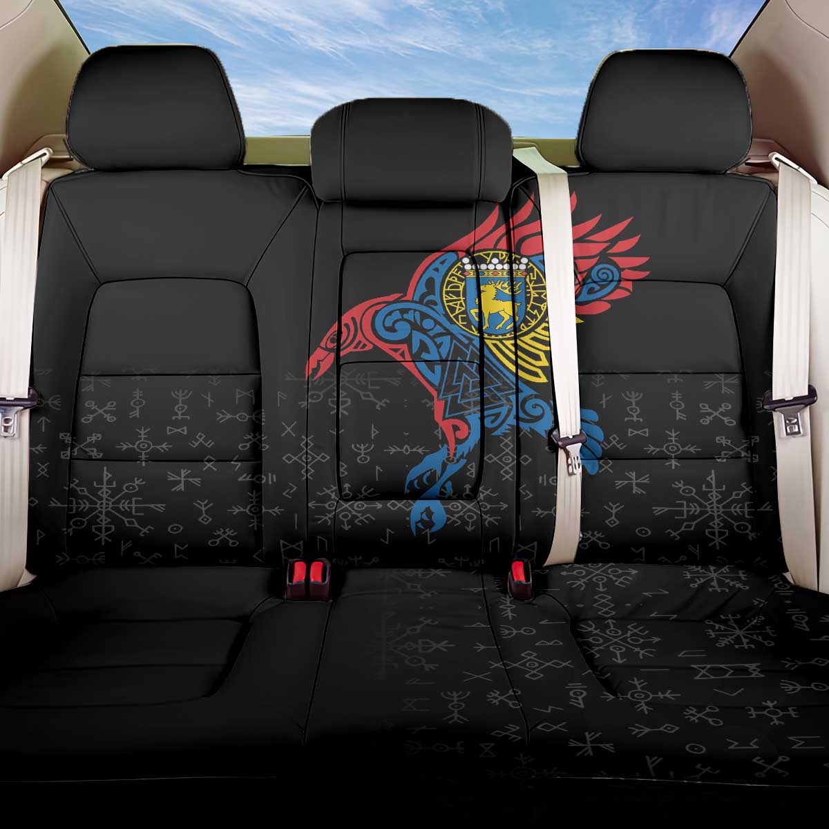 Aland Vikings Culture Back Car Seat Cover Norse Mythology Raven Tattoo