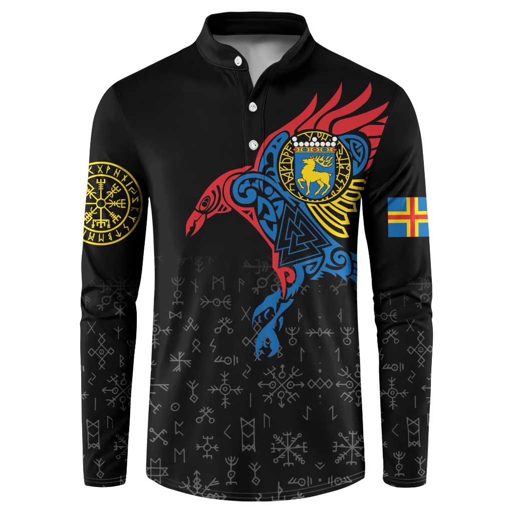 Aland Vikings Culture Button Sweatshirt Norse Mythology Raven Tattoo