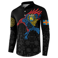Aland Vikings Culture Button Sweatshirt Norse Mythology Raven Tattoo