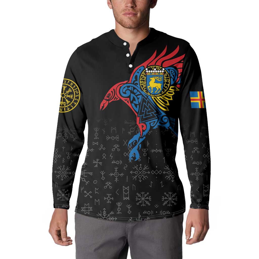 Aland Vikings Culture Button Sweatshirt Norse Mythology Raven Tattoo