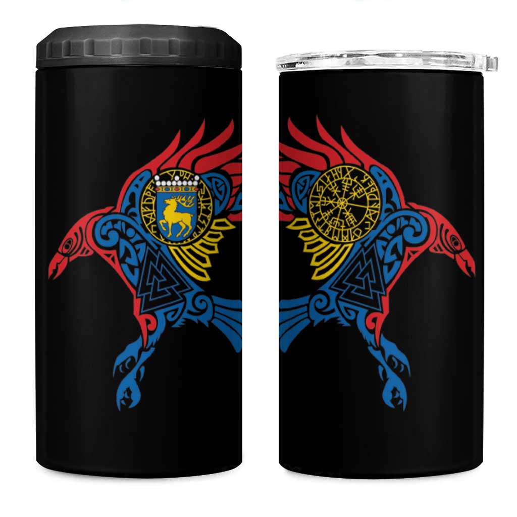 Aland Vikings Culture 4 in 1 Can Cooler Tumbler Norse Mythology Raven Tattoo