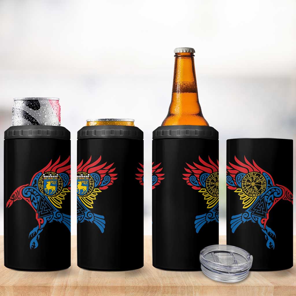 Aland Vikings Culture 4 in 1 Can Cooler Tumbler Norse Mythology Raven Tattoo