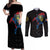 Aland Vikings Culture Couples Matching Off Shoulder Maxi Dress and Long Sleeve Button Shirt Norse Mythology Raven Tattoo