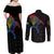 Aland Vikings Culture Couples Matching Off Shoulder Maxi Dress and Long Sleeve Button Shirt Norse Mythology Raven Tattoo