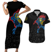 Aland Vikings Culture Couples Matching Short Sleeve Bodycon Dress and Hawaiian Shirt Norse Mythology Raven Tattoo