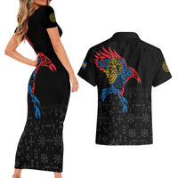 Aland Vikings Culture Couples Matching Short Sleeve Bodycon Dress and Hawaiian Shirt Norse Mythology Raven Tattoo
