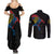 Aland Vikings Culture Couples Matching Summer Maxi Dress and Long Sleeve Button Shirt Norse Mythology Raven Tattoo