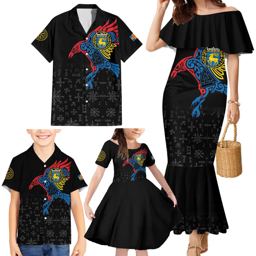 Aland Vikings Culture Family Matching Mermaid Dress and Hawaiian Shirt Norse Mythology Raven Tattoo