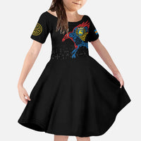 Aland Vikings Culture Family Matching Off The Shoulder Long Sleeve Dress and Hawaiian Shirt Norse Mythology Raven Tattoo