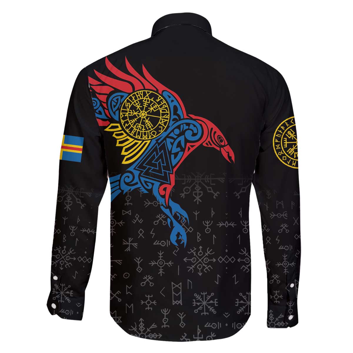Aland Vikings Culture Family Matching Off The Shoulder Long Sleeve Dress and Hawaiian Shirt Norse Mythology Raven Tattoo