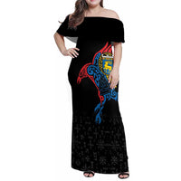 Aland Vikings Culture Family Matching Off Shoulder Maxi Dress and Hawaiian Shirt Norse Mythology Raven Tattoo