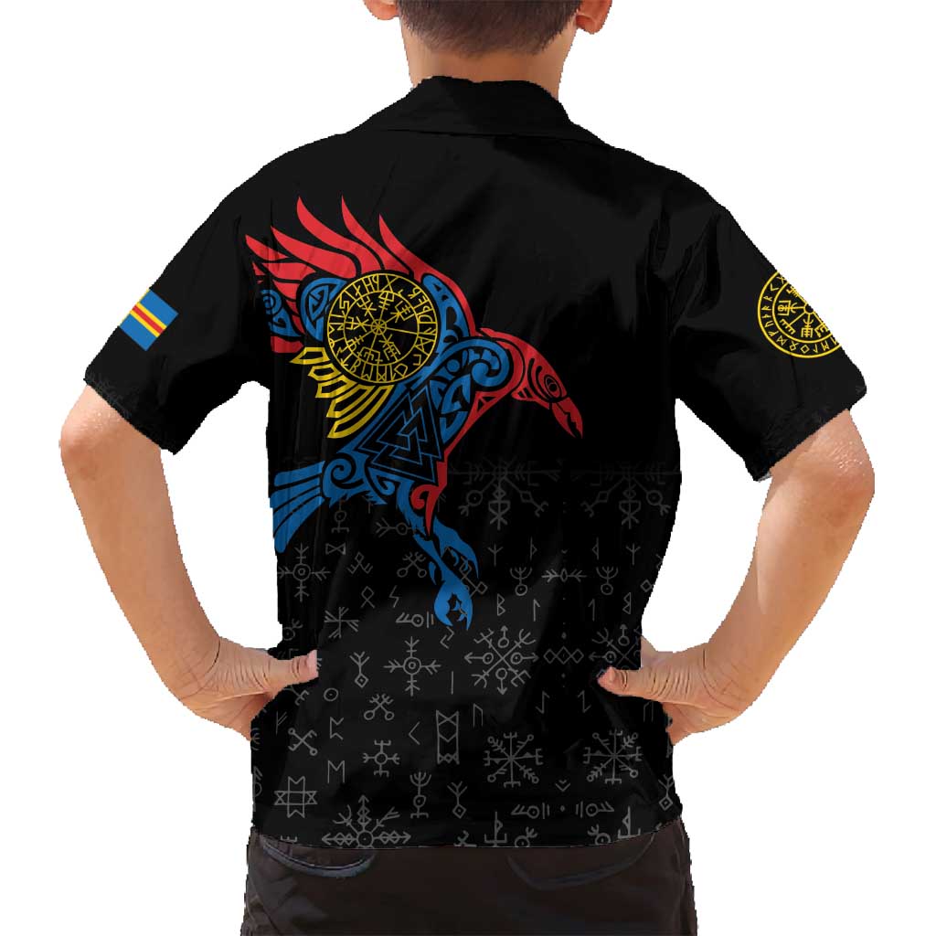 Aland Vikings Culture Family Matching Off Shoulder Short Dress and Hawaiian Shirt Norse Mythology Raven Tattoo
