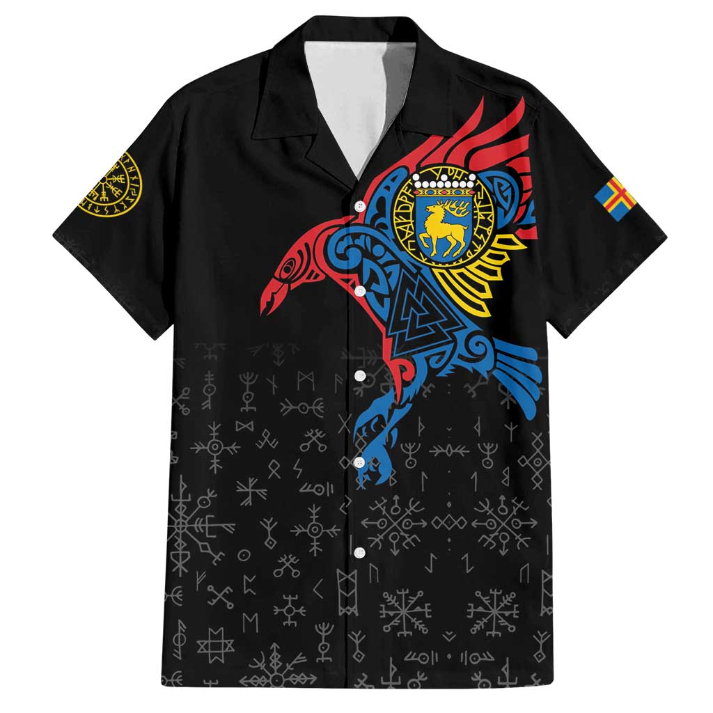 Aland Vikings Culture Family Matching Off Shoulder Short Dress and Hawaiian Shirt Norse Mythology Raven Tattoo