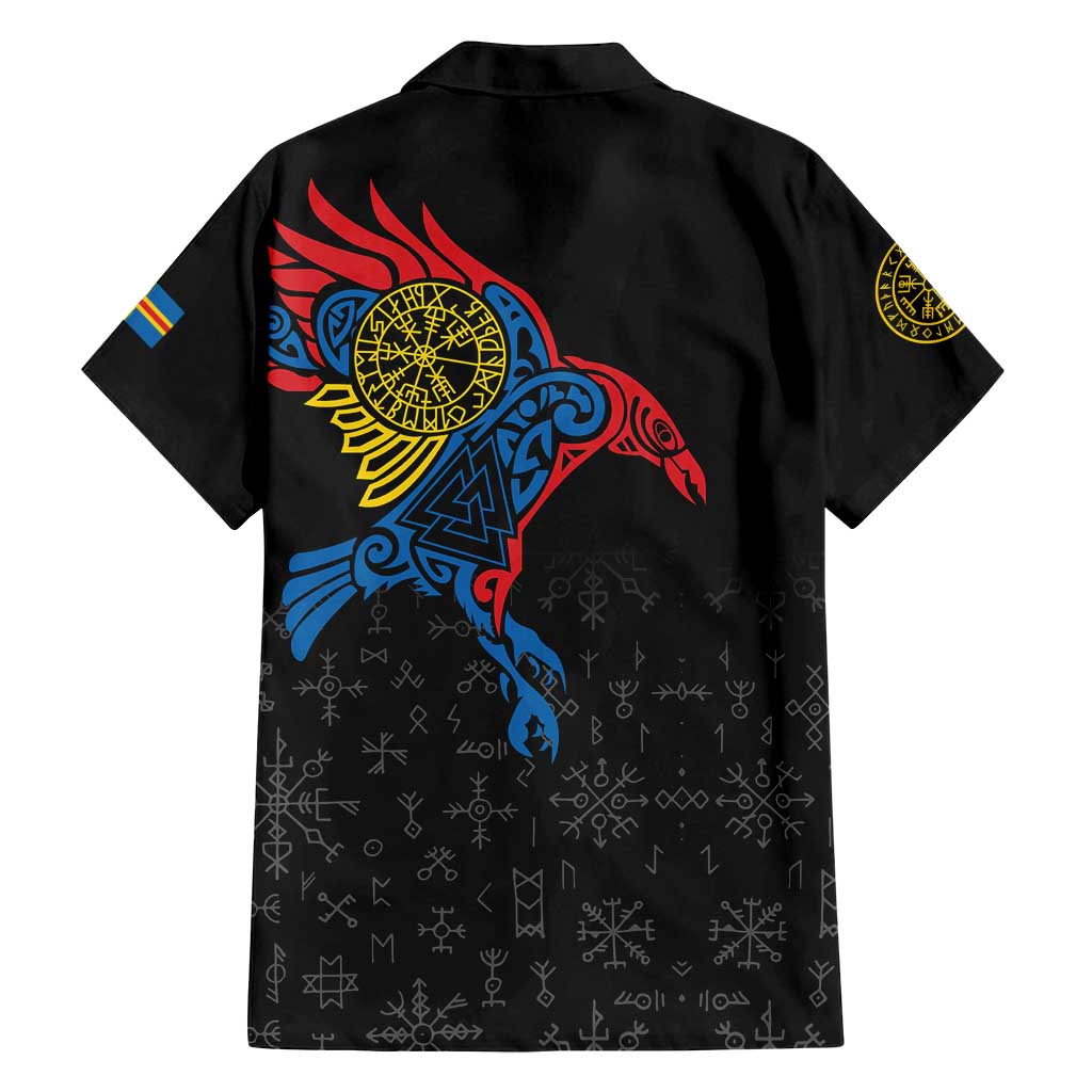 Aland Vikings Culture Family Matching Off Shoulder Short Dress and Hawaiian Shirt Norse Mythology Raven Tattoo