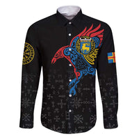 Aland Vikings Culture Family Matching Off Shoulder Short Dress and Hawaiian Shirt Norse Mythology Raven Tattoo