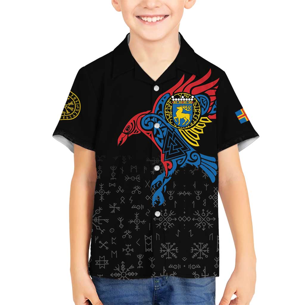 Aland Vikings Culture Family Matching Off Shoulder Short Dress and Hawaiian Shirt Norse Mythology Raven Tattoo