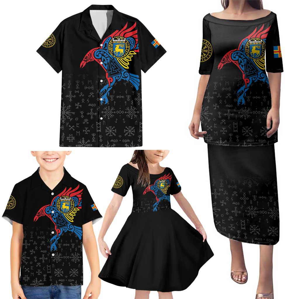 Aland Vikings Culture Family Matching Puletasi and Hawaiian Shirt Norse Mythology Raven Tattoo