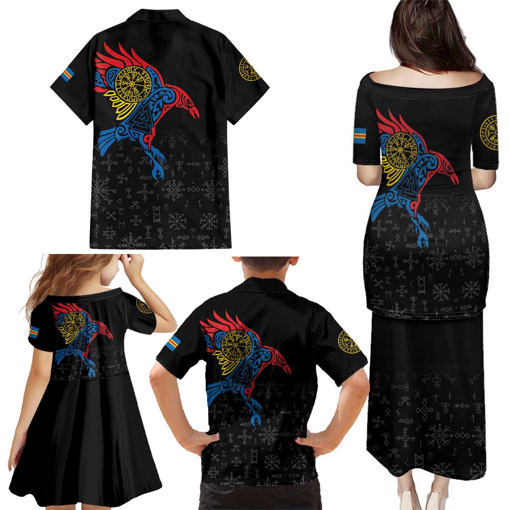 Aland Vikings Culture Family Matching Puletasi and Hawaiian Shirt Norse Mythology Raven Tattoo
