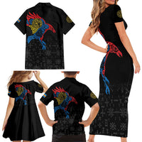 Aland Vikings Culture Family Matching Short Sleeve Bodycon Dress and Hawaiian Shirt Norse Mythology Raven Tattoo