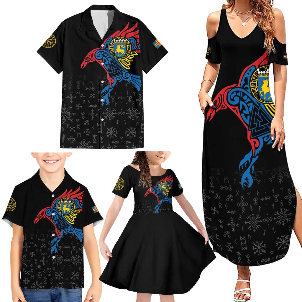 Aland Vikings Culture Family Matching Summer Maxi Dress and Hawaiian Shirt Norse Mythology Raven Tattoo